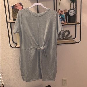 grey dress with a bow in the front